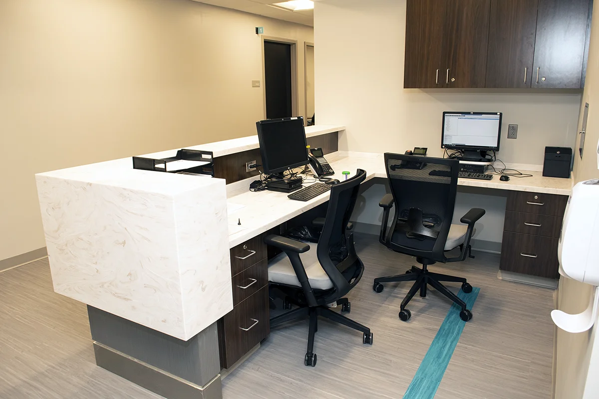 Office area and computers for family med staff members